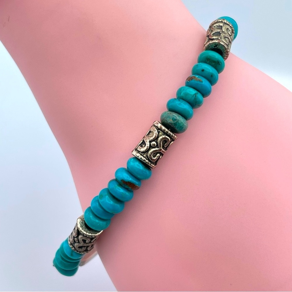 Genuine Turquoise & Sterling Silver Toggle Clasp Artisan Bracelet